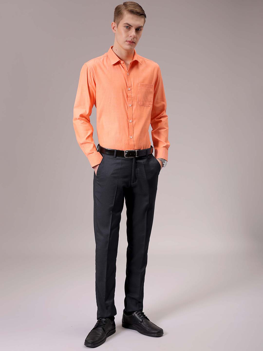 Men's Orange Slim Fit Solid Formal Shirt