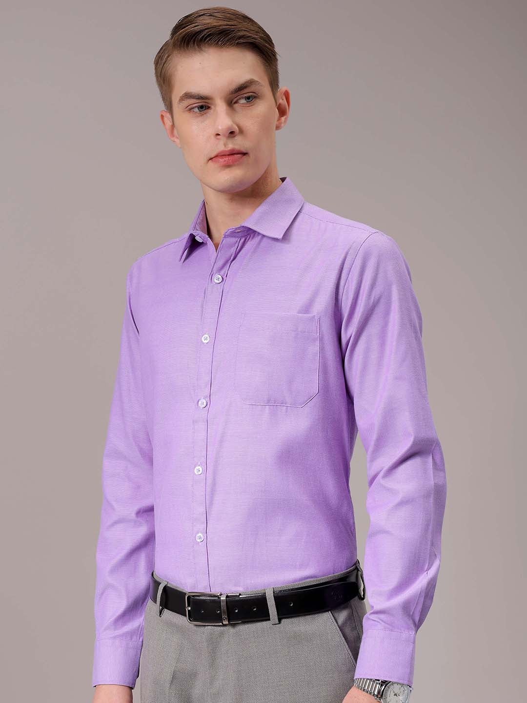 Men's Purple Slim Fit Solid Formal Shirt