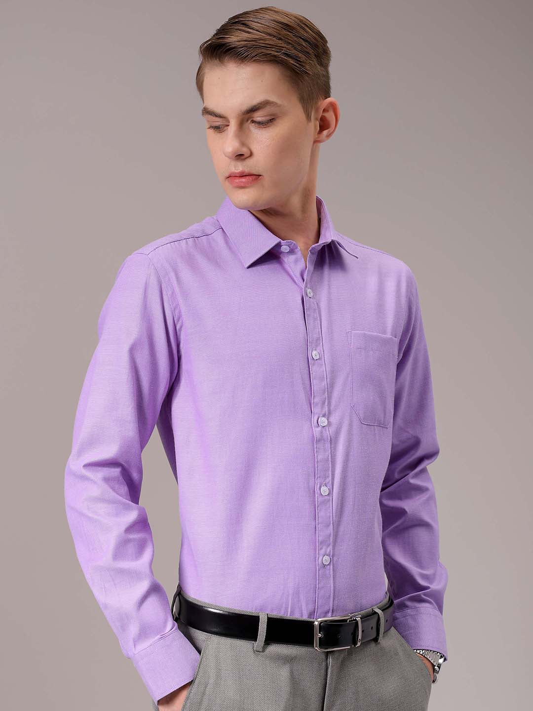 Men's Purple Slim Fit Solid Formal Shirt