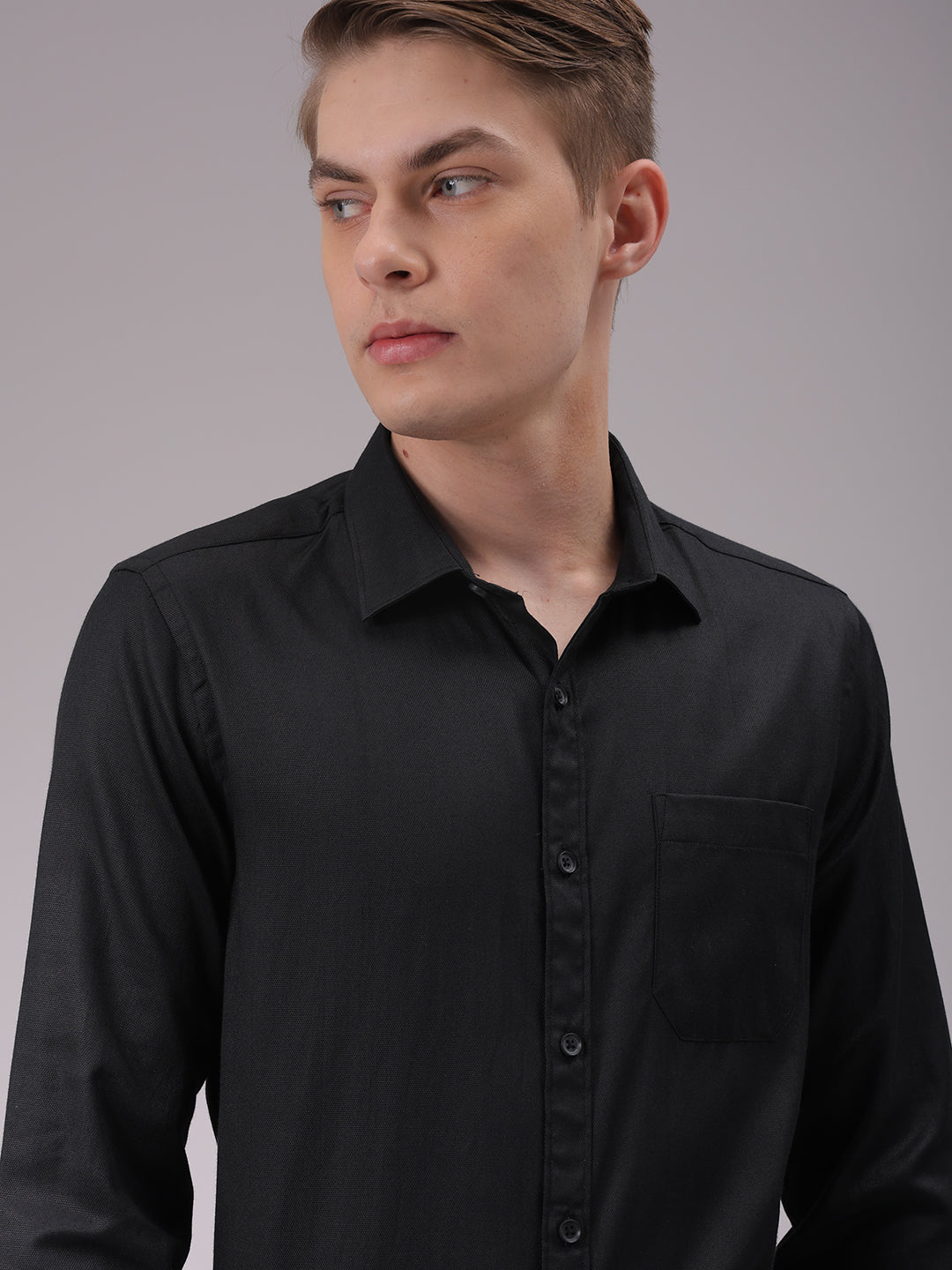 Men's Black Slim Fit Solid Formal Shirt