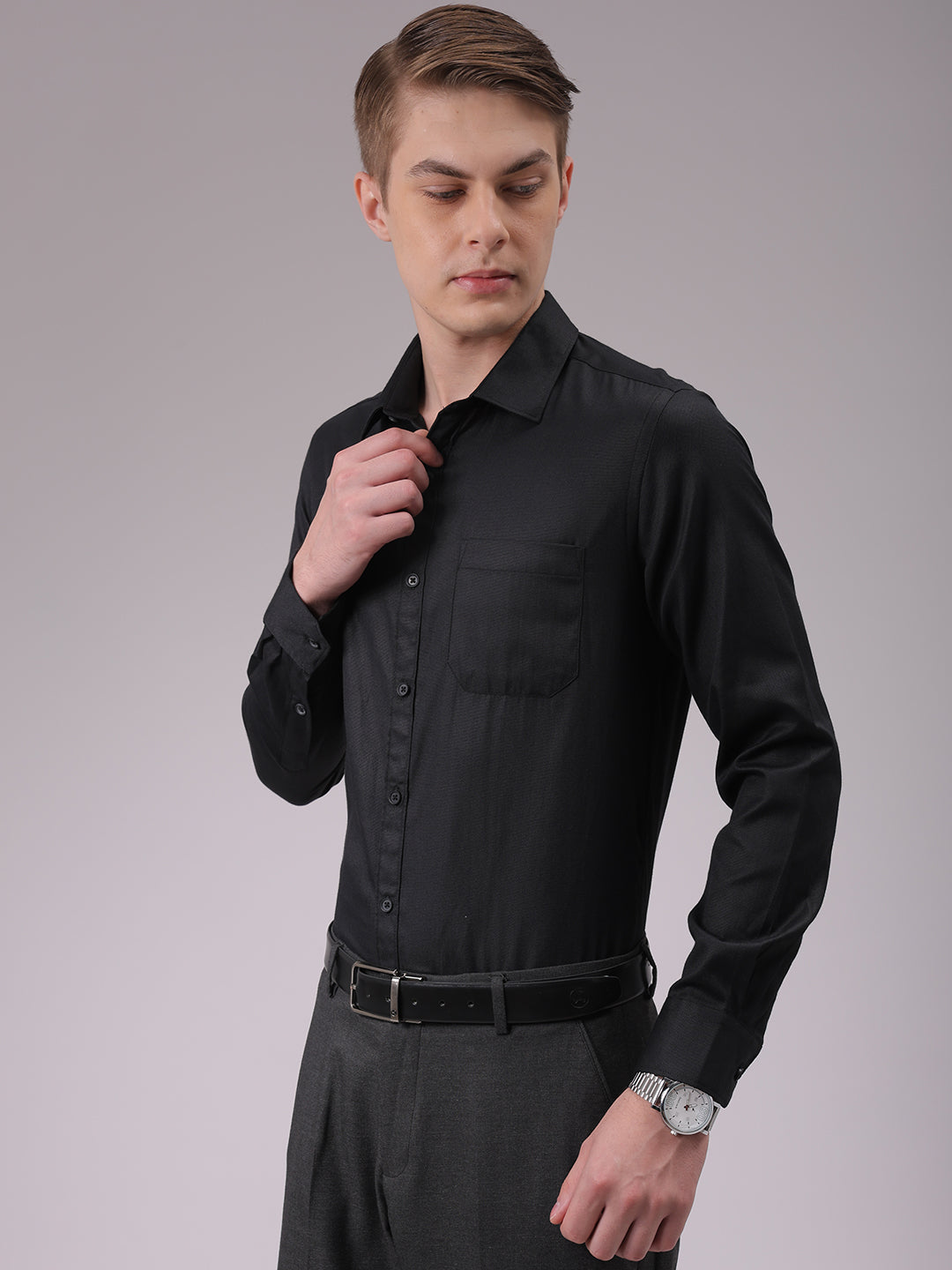 Men's Black Slim Fit Solid Formal Shirt