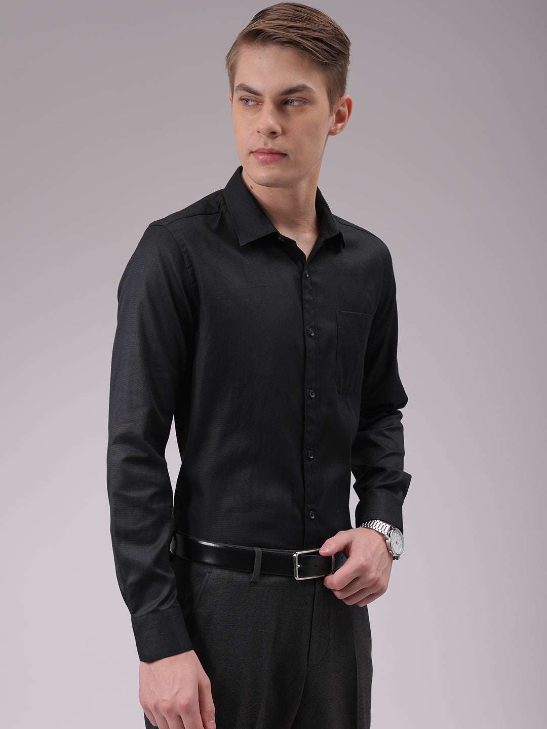 Men's Black Slim Fit Solid Formal Shirt