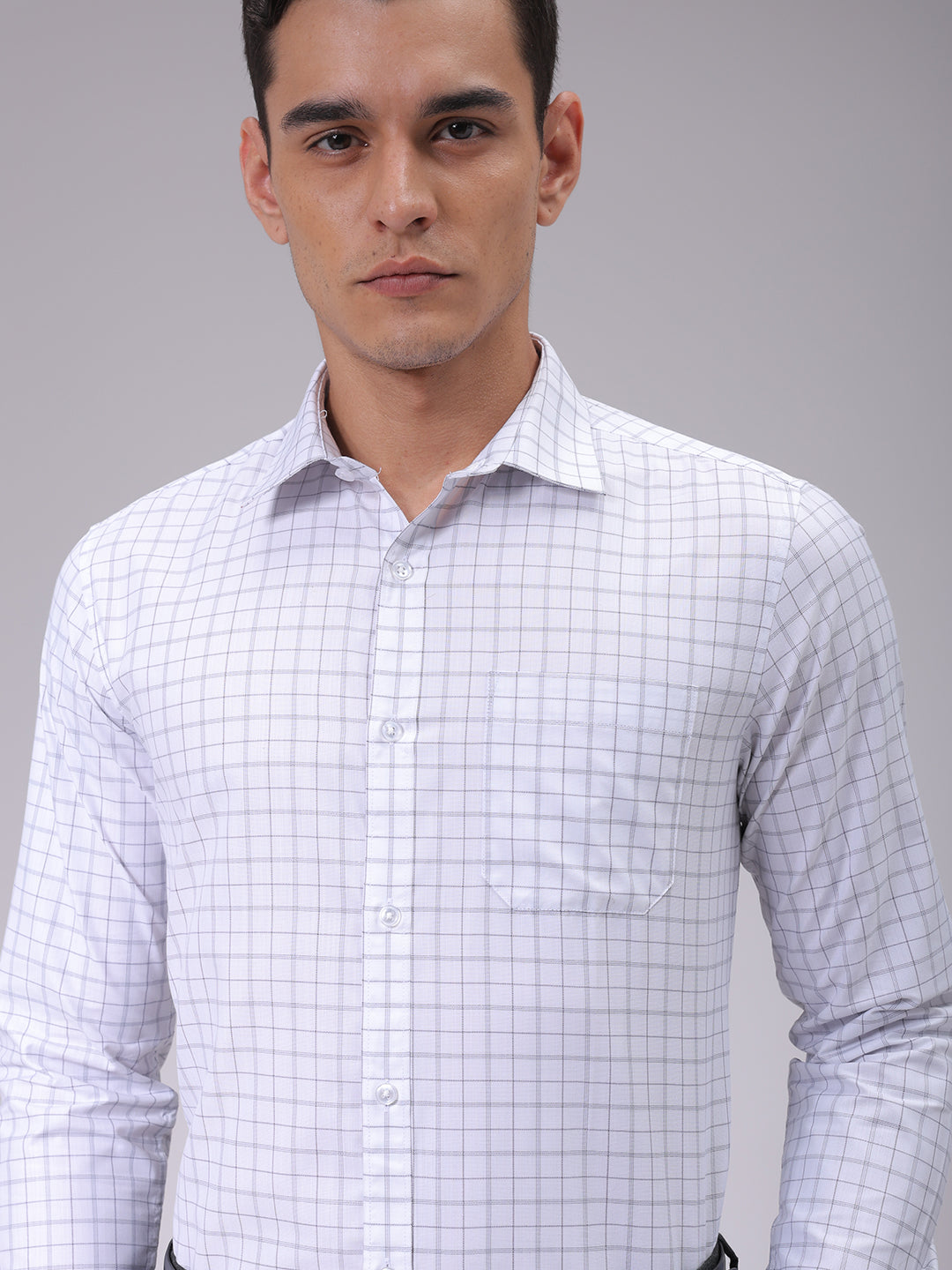 Men's White Slim Fit Checked Formal Shirt