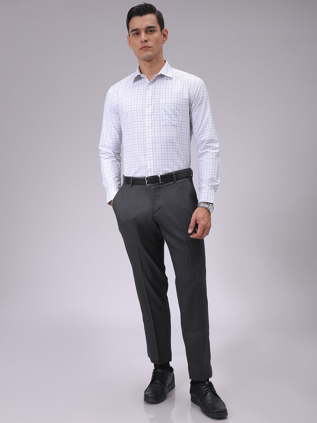 Men's White Slim Fit Checked Formal Shirt