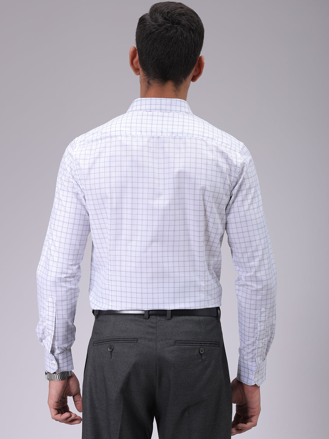 Men's White Slim Fit Checked Formal Shirt