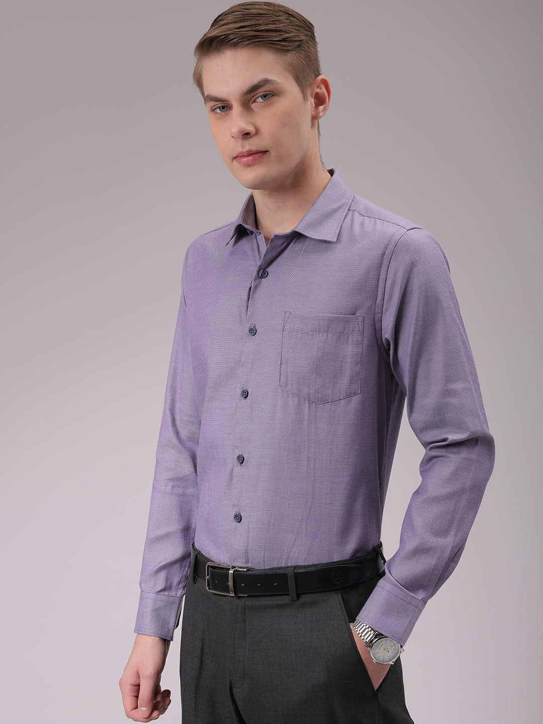 Men's Purple Slim Fit Solid Formal Shirt