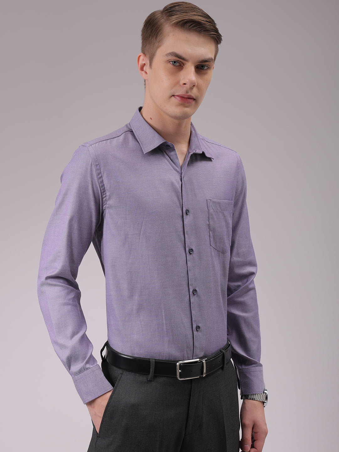 Men's Purple Slim Fit Solid Formal Shirt