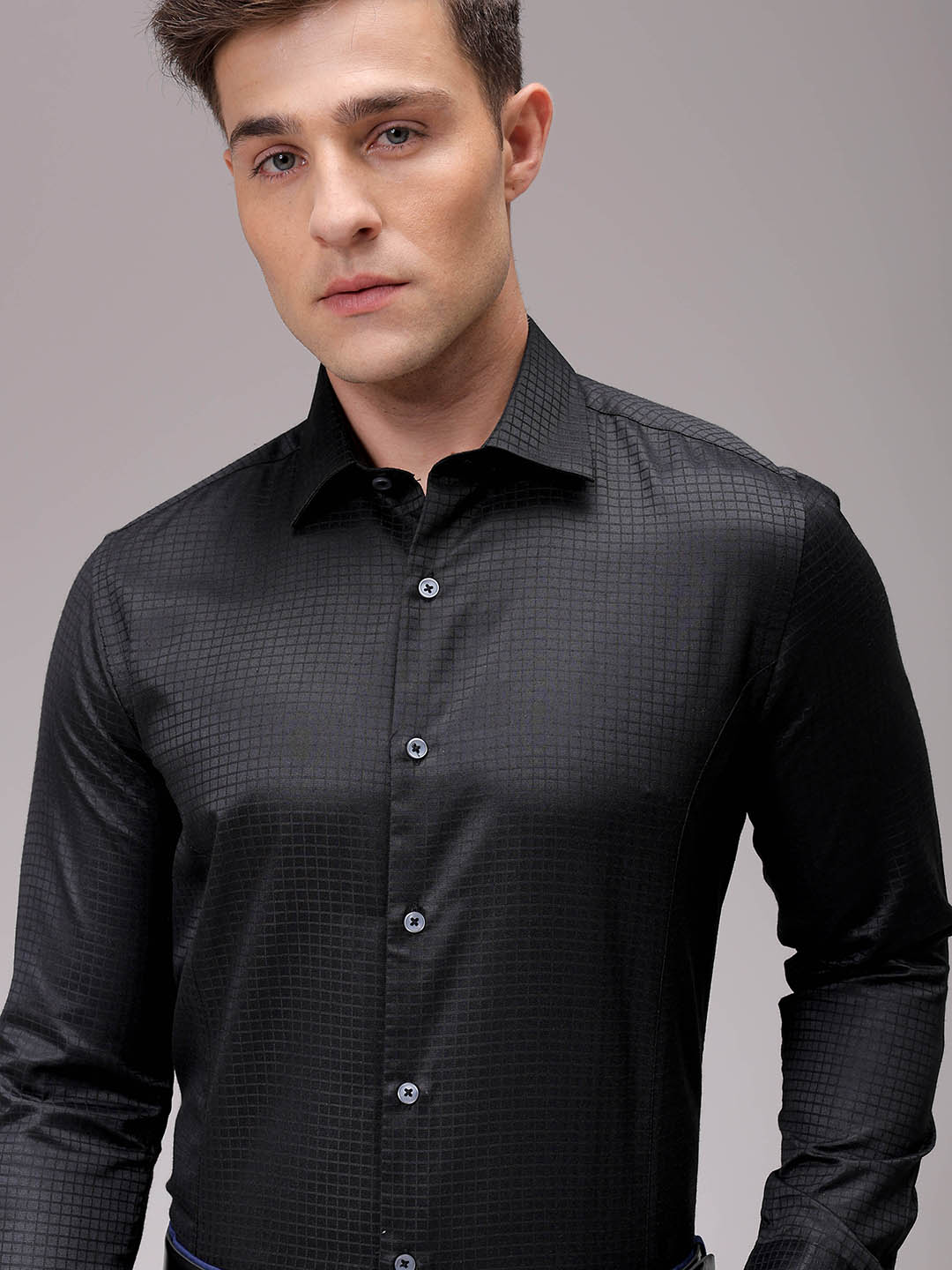 Men's Black Slim Fit Checked Formal Shirt