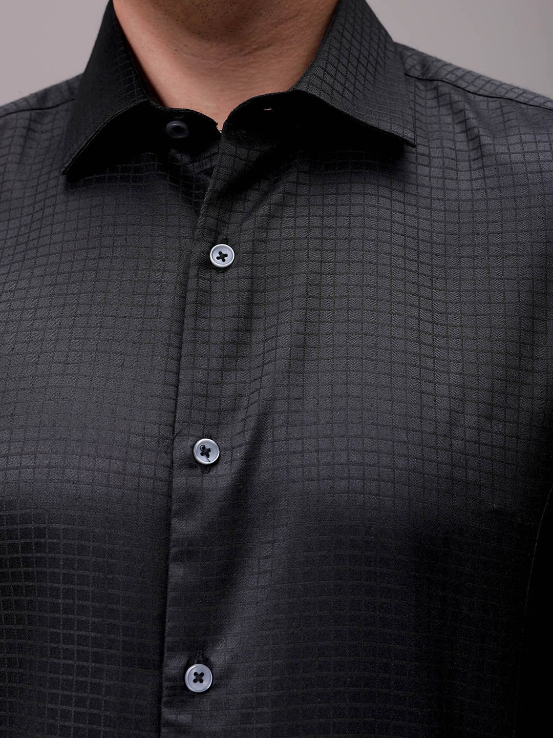 Men's Black Slim Fit Checked Formal Shirt