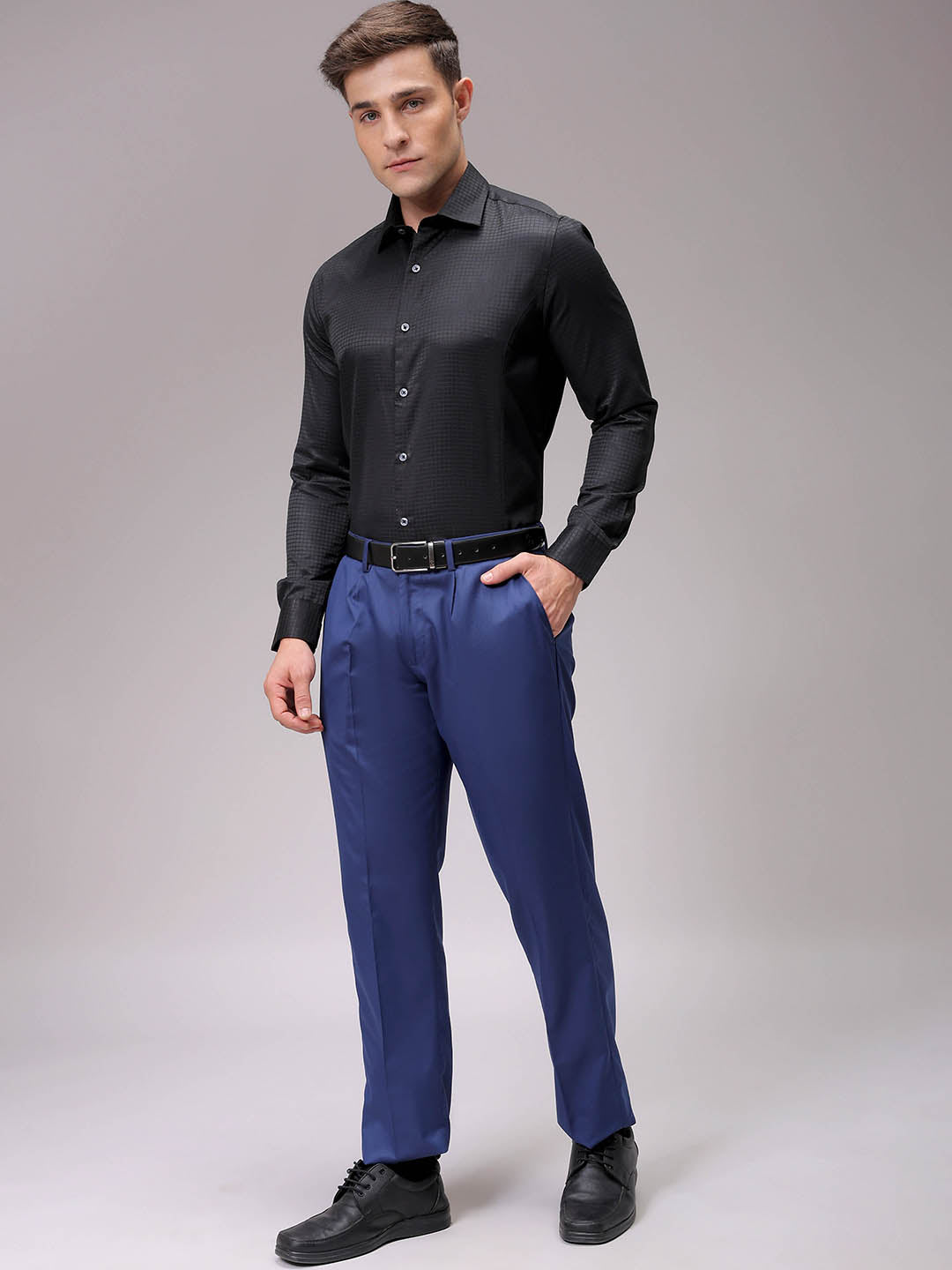 Men's Black Slim Fit Checked Formal Shirt