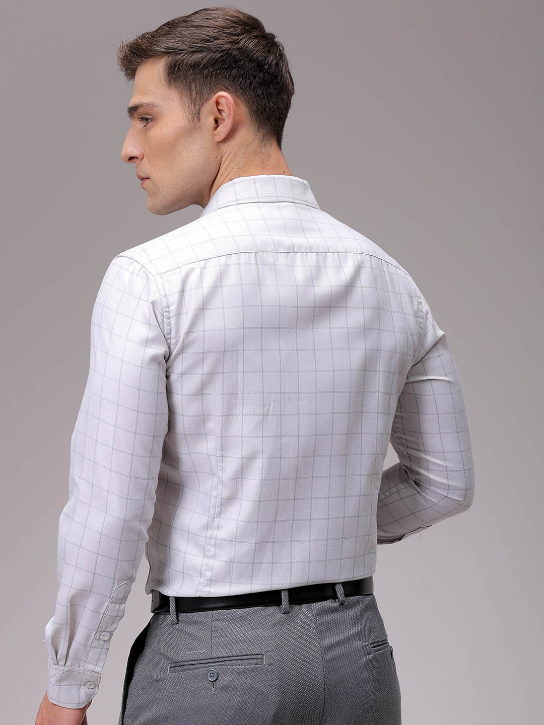 Men's Grey Slim Fit Checked Formal Shirt