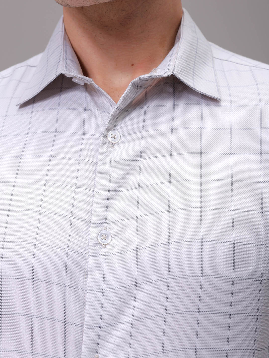 Men's Grey Slim Fit Checked Formal Shirt