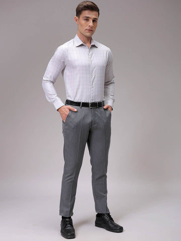 Men's Grey Slim Fit Checked Formal Shirt