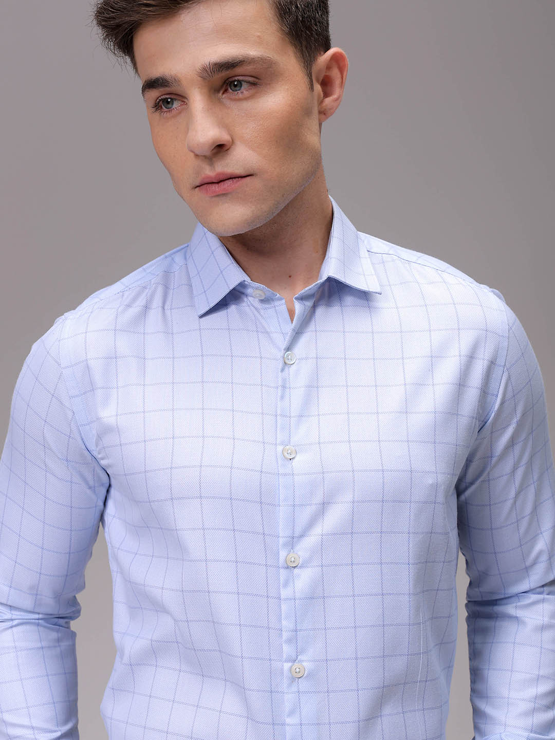 Men's Blue Slim Fit Checked Formal Shirt