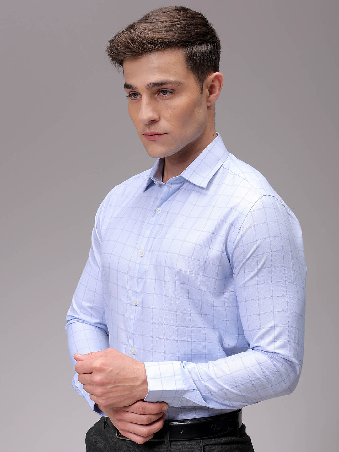 Men's Blue Slim Fit Checked Formal Shirt