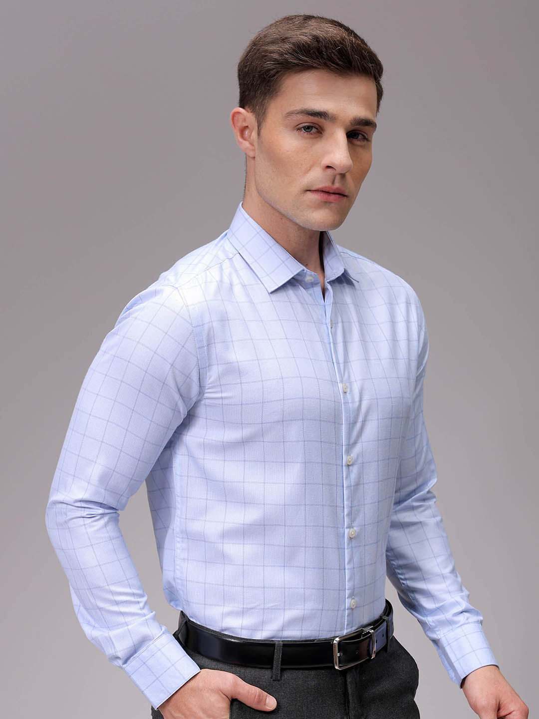 Men's Blue Slim Fit Checked Formal Shirt