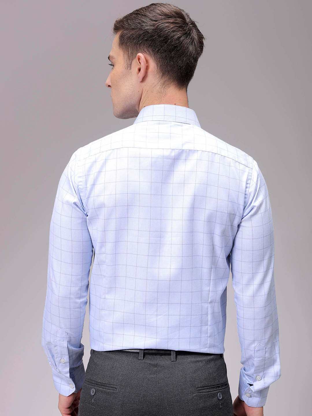 Men's Blue Slim Fit Checked Formal Shirt