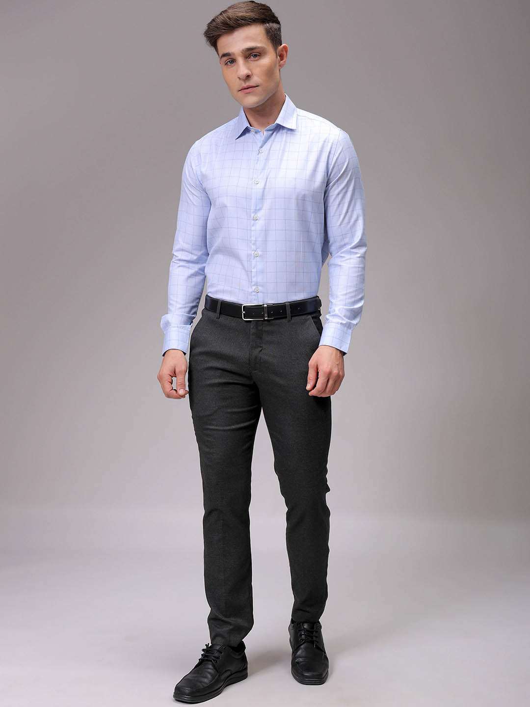 Men's Blue Slim Fit Checked Formal Shirt