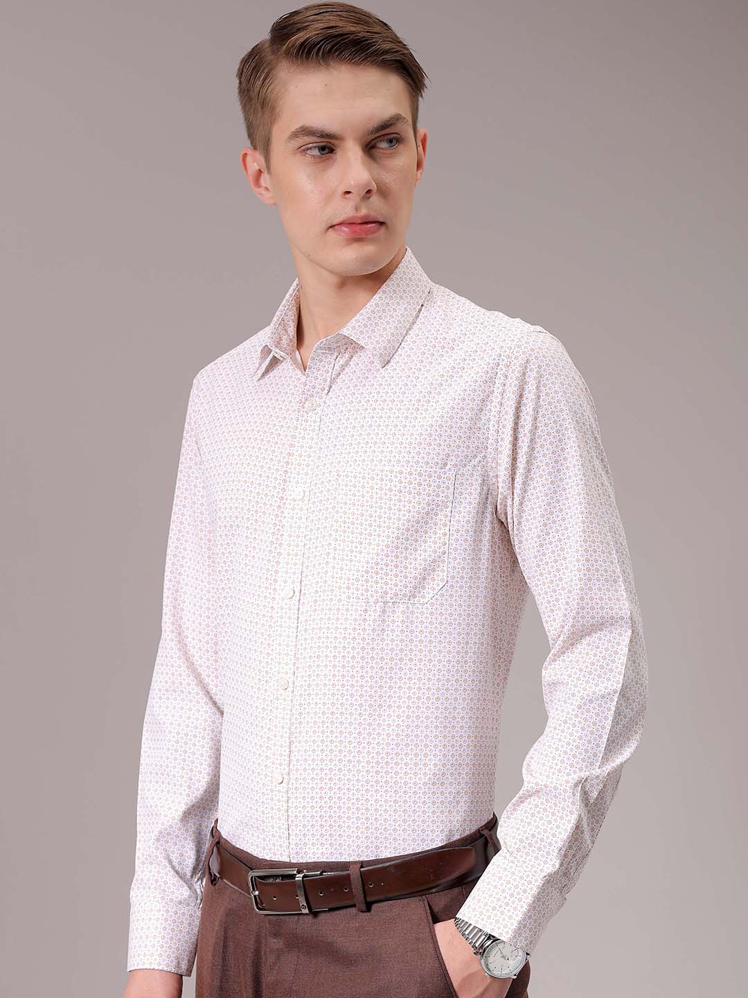 Men's Khaki Slim Fit Ditsy Formal Shirt