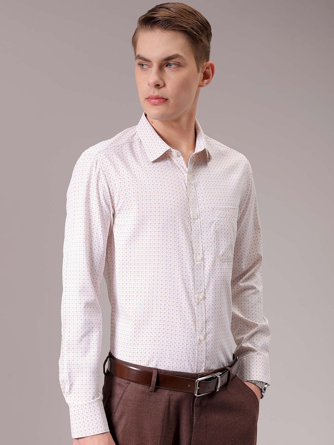 Men's Khaki Slim Fit Ditsy Formal Shirt