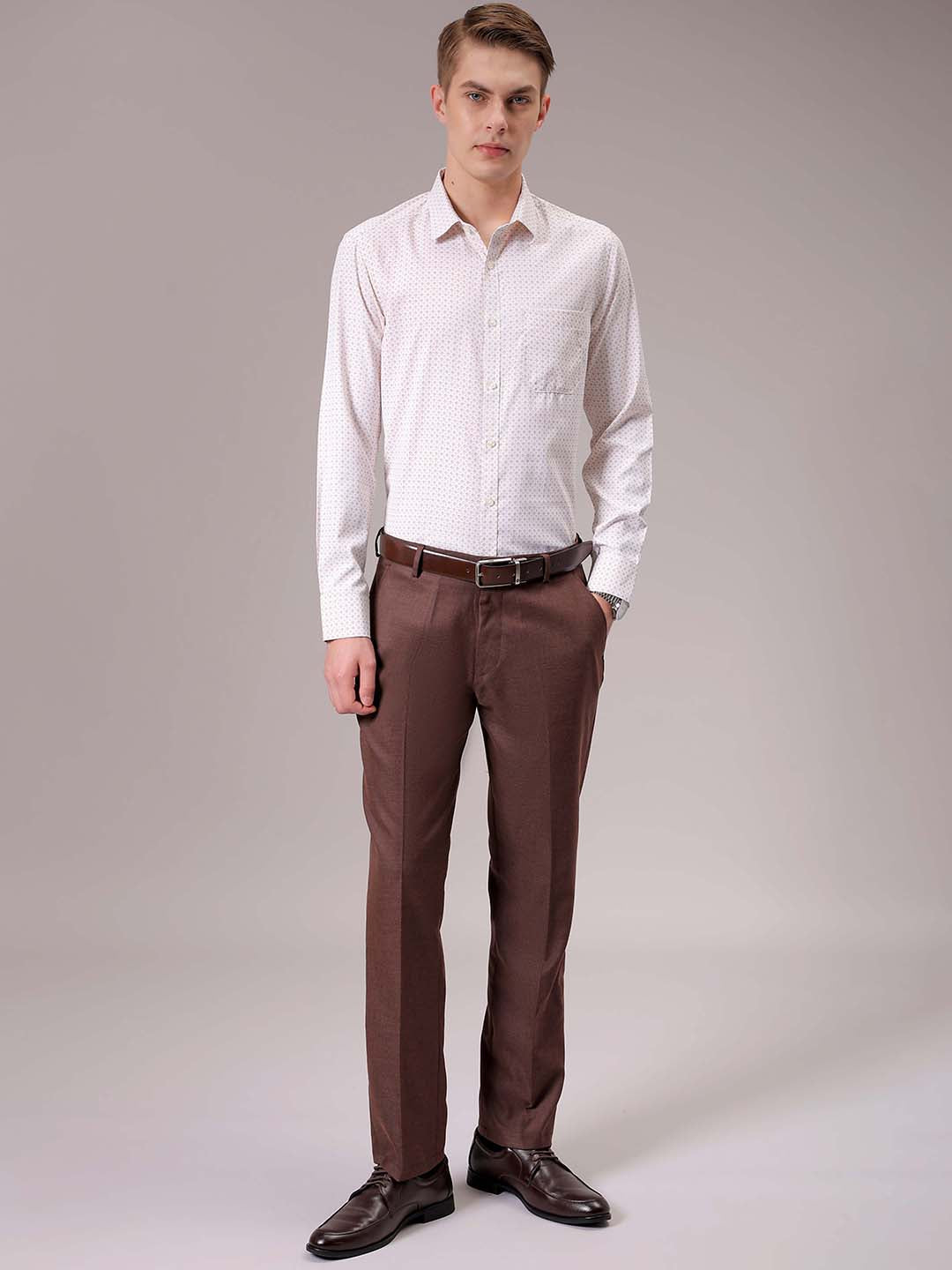 Men's Khaki Slim Fit Ditsy Formal Shirt