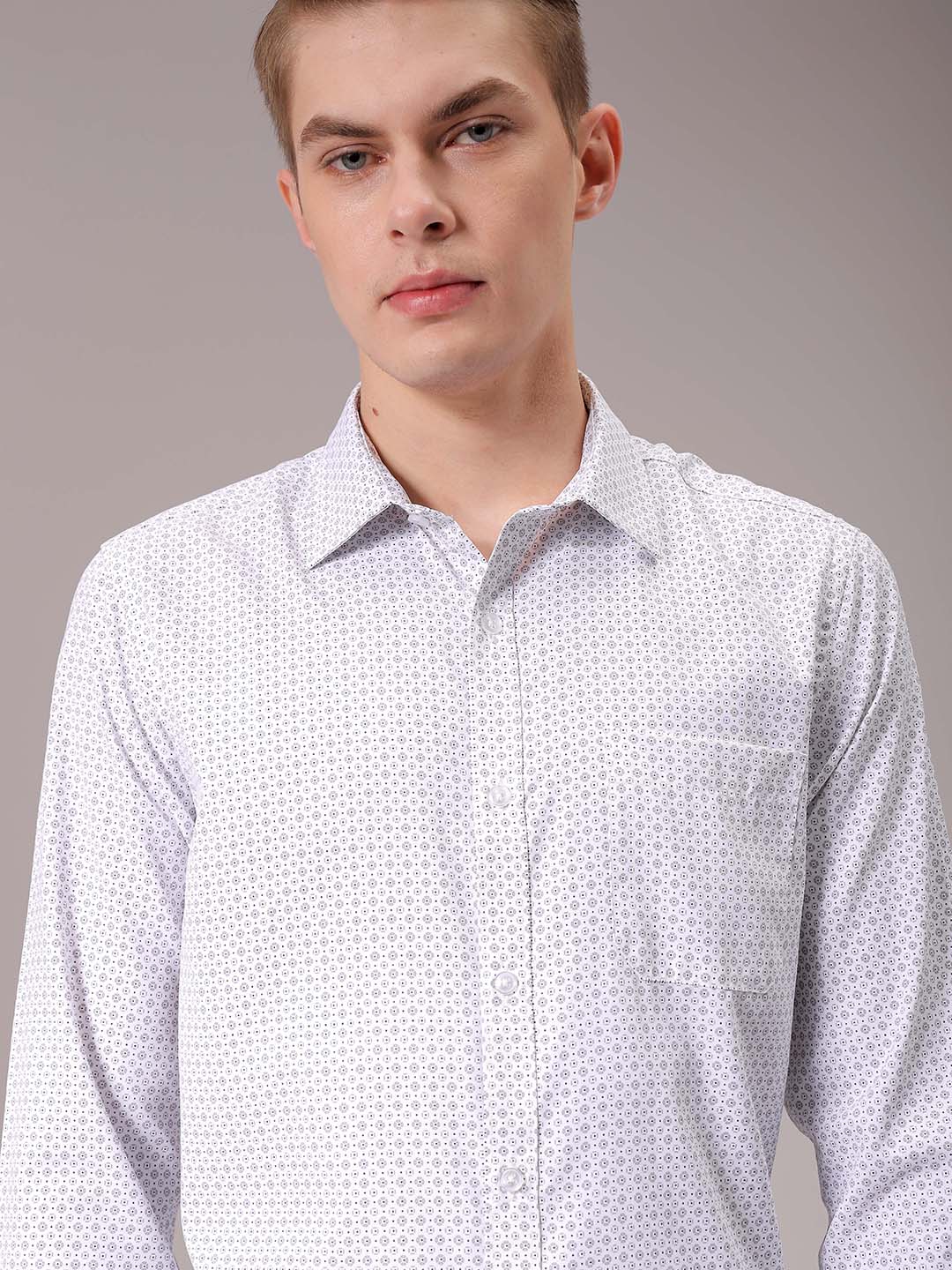 Men's Grey Slim Fit Ditsy Formal Shirt