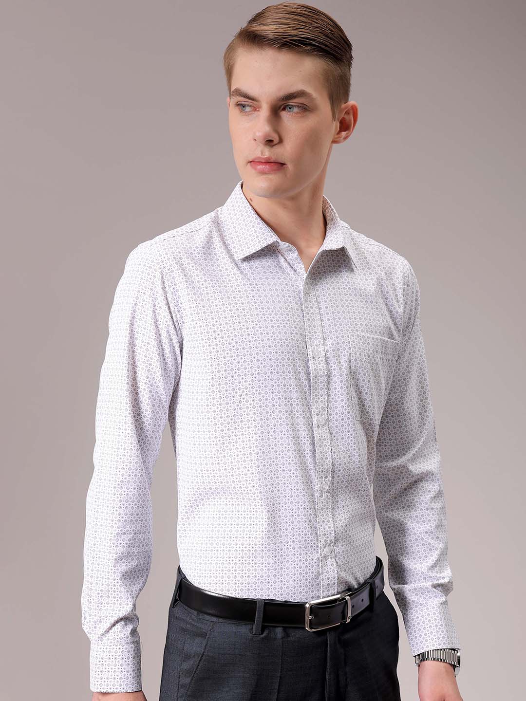 Men's Grey Slim Fit Ditsy Formal Shirt