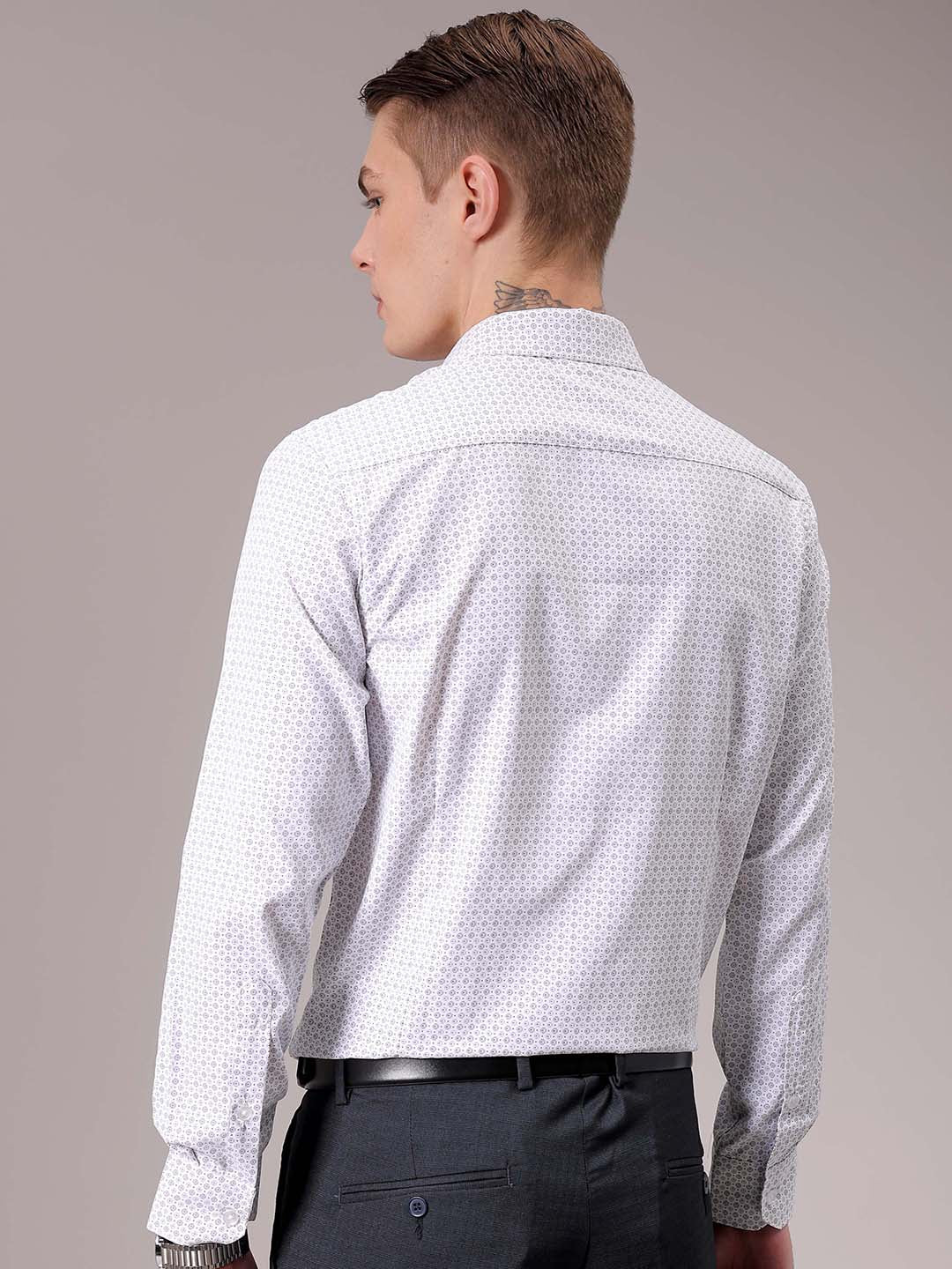 Men's Grey Slim Fit Ditsy Formal Shirt