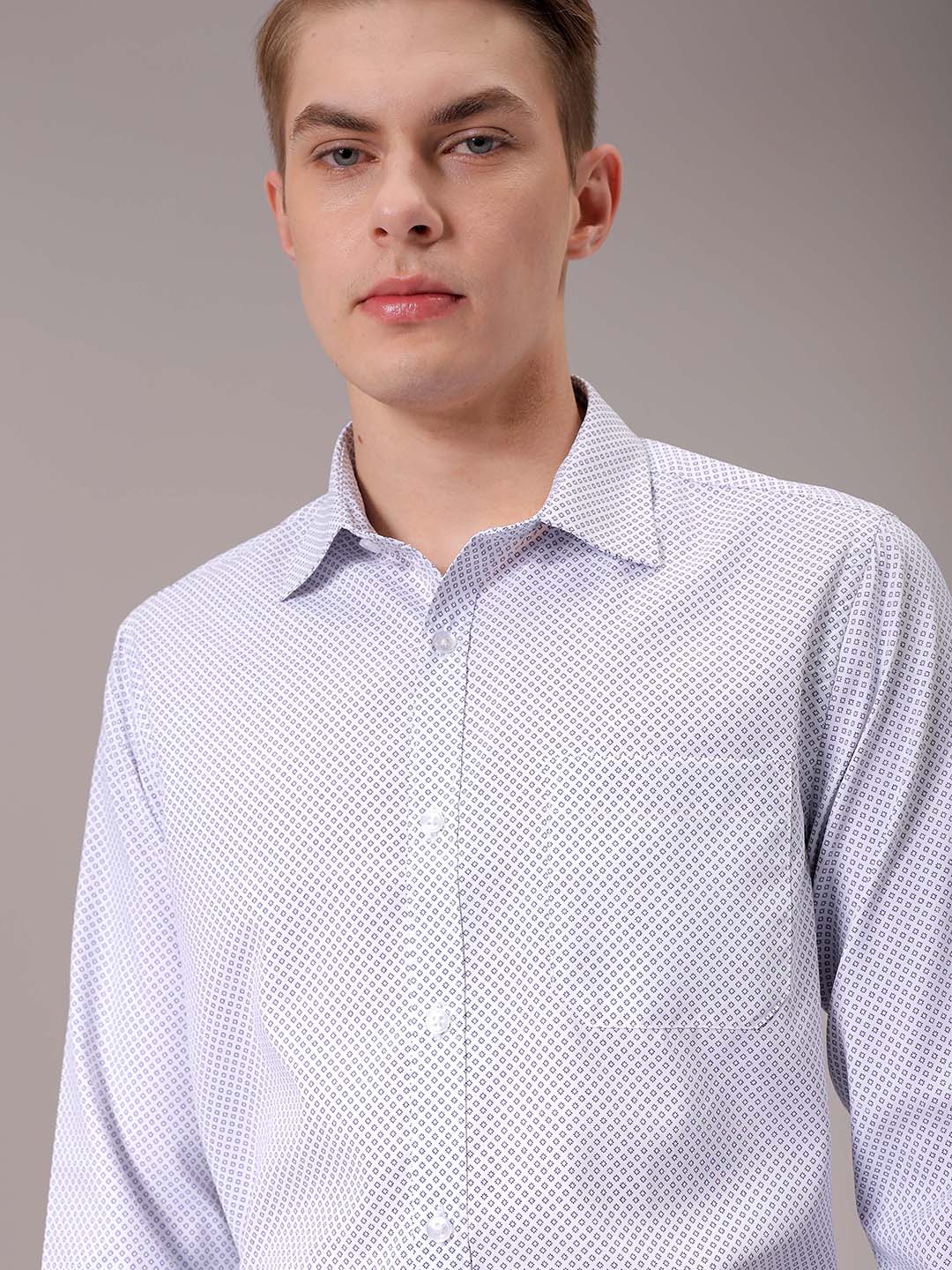 Men's Blue Slim Fit Ditsy Formal Shirt