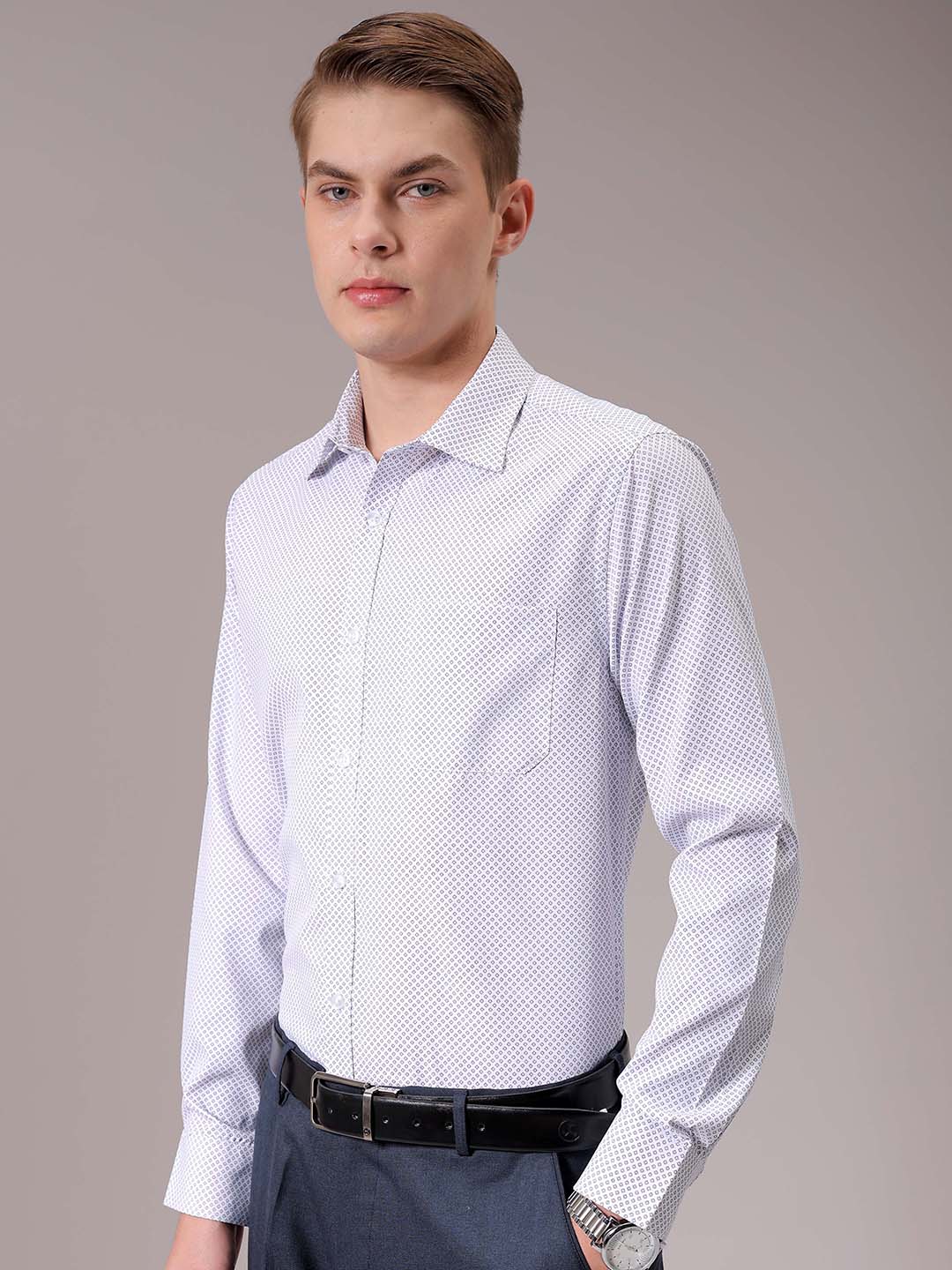 Men's Blue Slim Fit Ditsy Formal Shirt