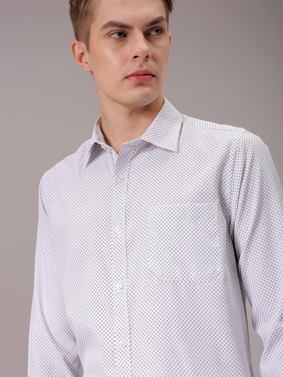 Men's Beige Slim Fit Ditsy Formal Shirt