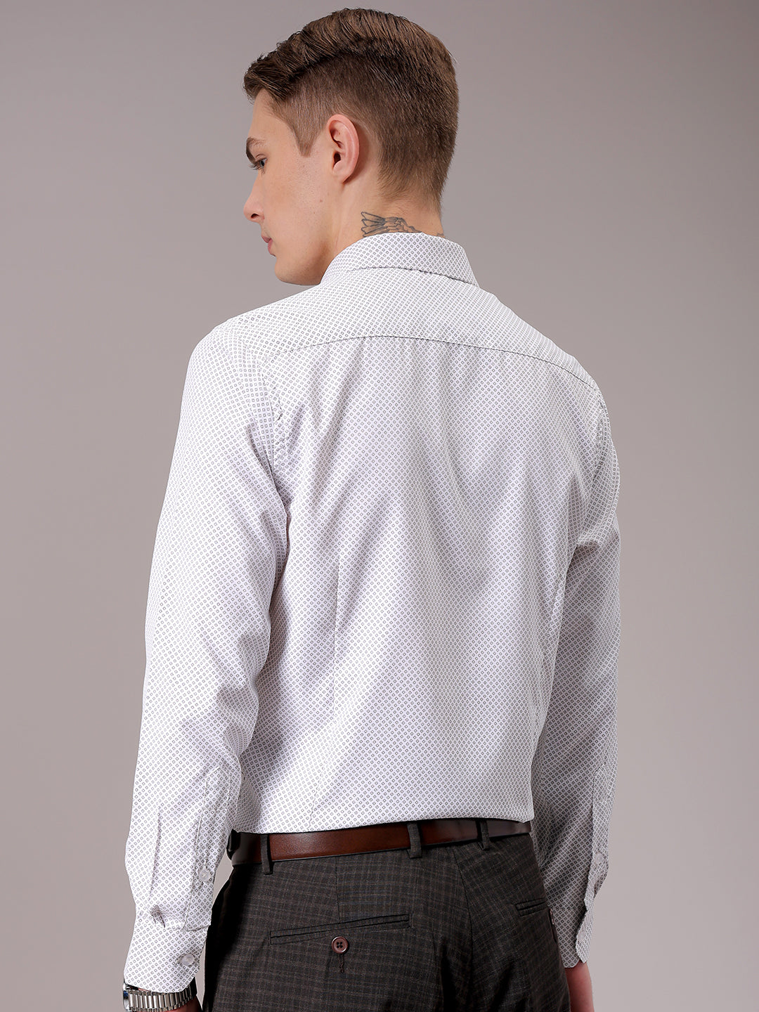 Men's Beige Slim Fit Ditsy Formal Shirt