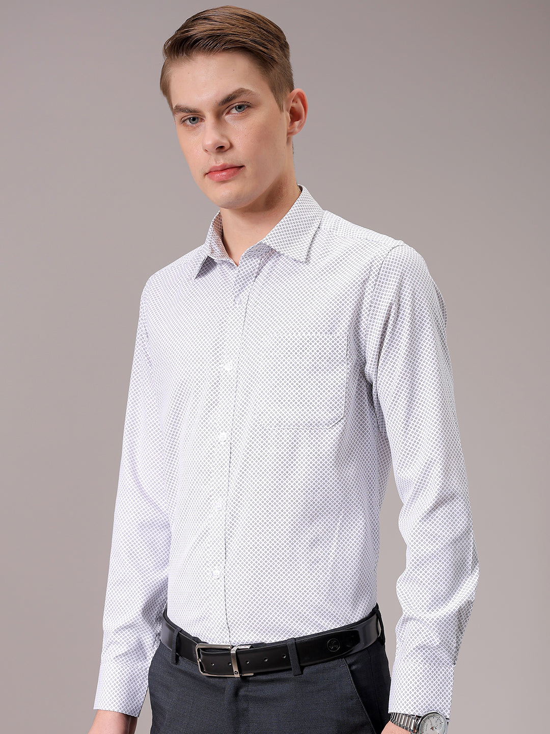 Men's Black Slim Fit Ditsy Formal Shirt