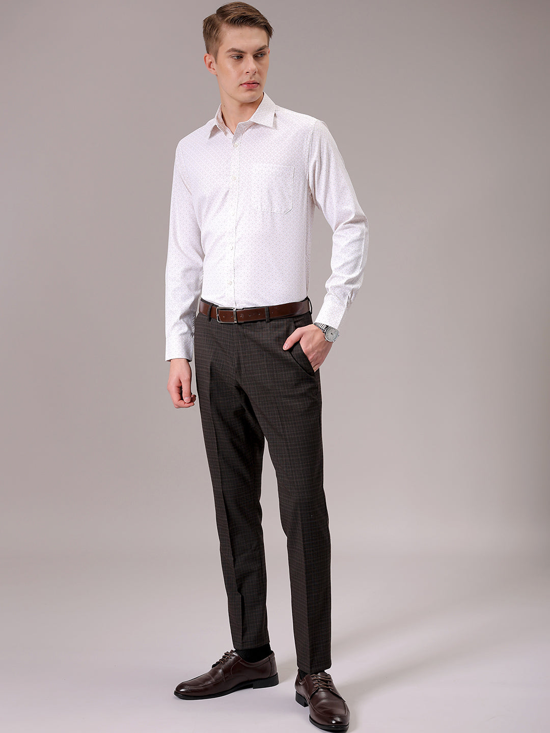 Men's Beige Slim Fit Ditsy Formal Shirt