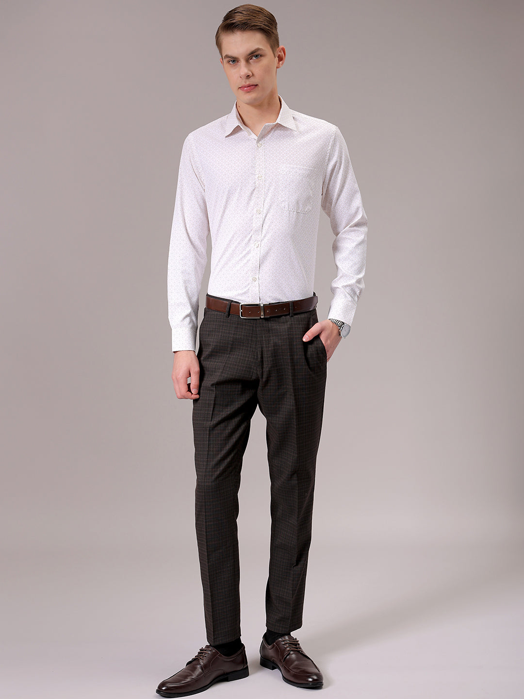 Men's Beige Slim Fit Ditsy Formal Shirt