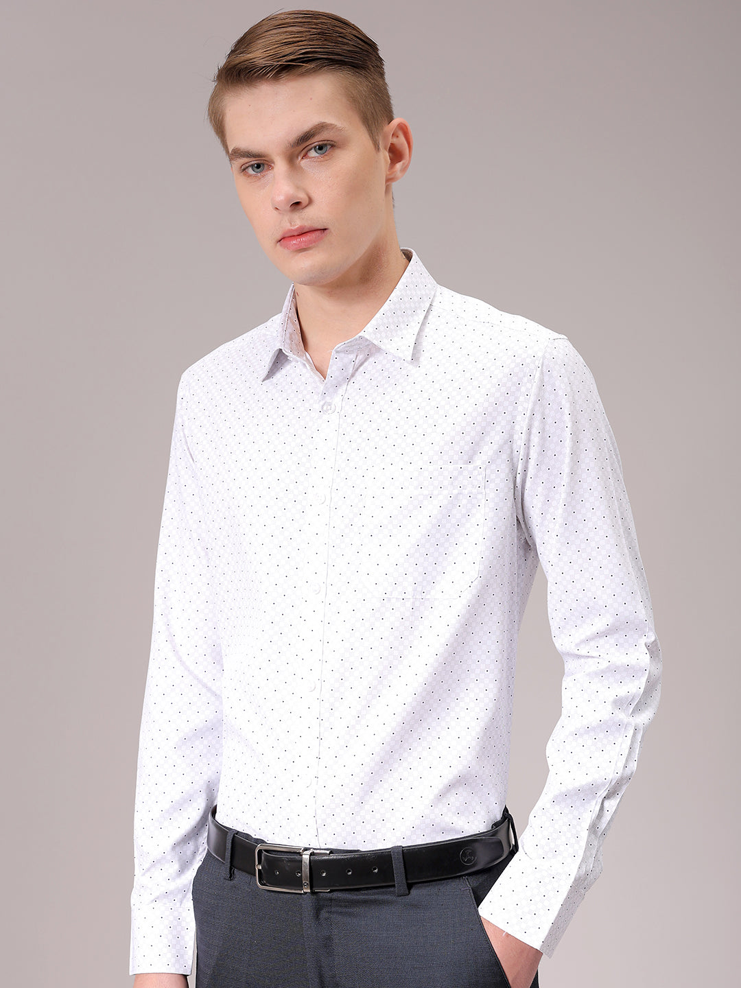 Men's Grey Slim Fit Ditsy Formal Shirt