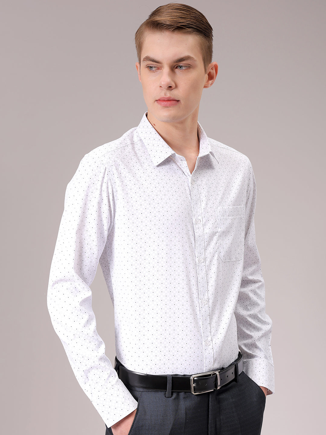 Men's Grey Slim Fit Ditsy Formal Shirt