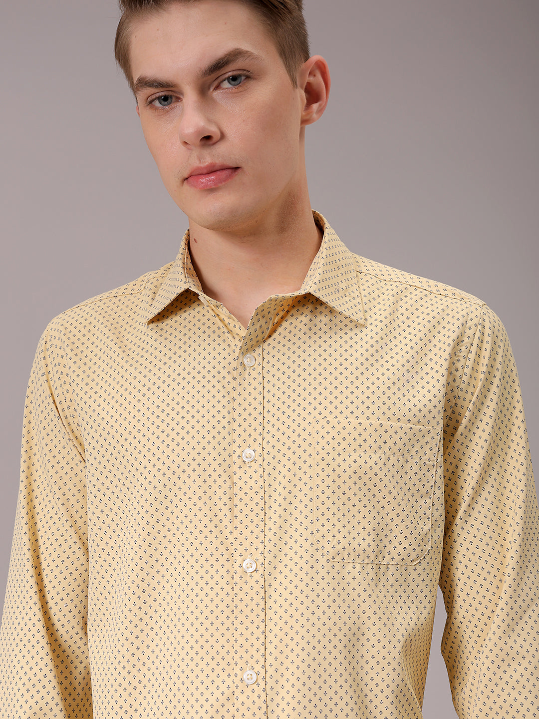 Men's Yellow Slim Fit Ditsy Formal Shirt