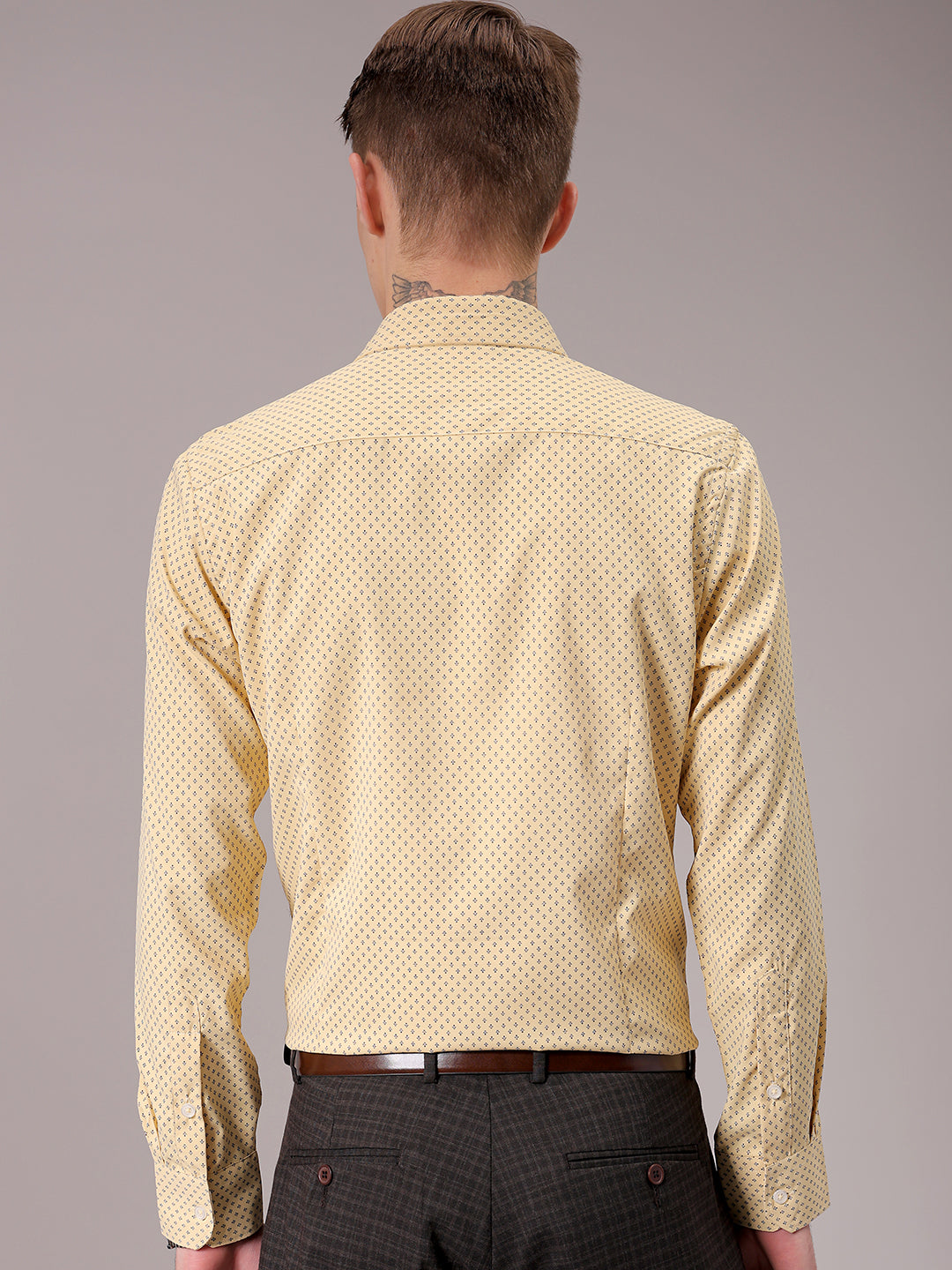 Men's Yellow Slim Fit Ditsy Formal Shirt