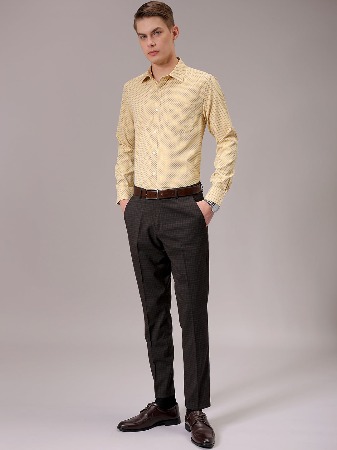 Men's Yellow Slim Fit Ditsy Formal Shirt