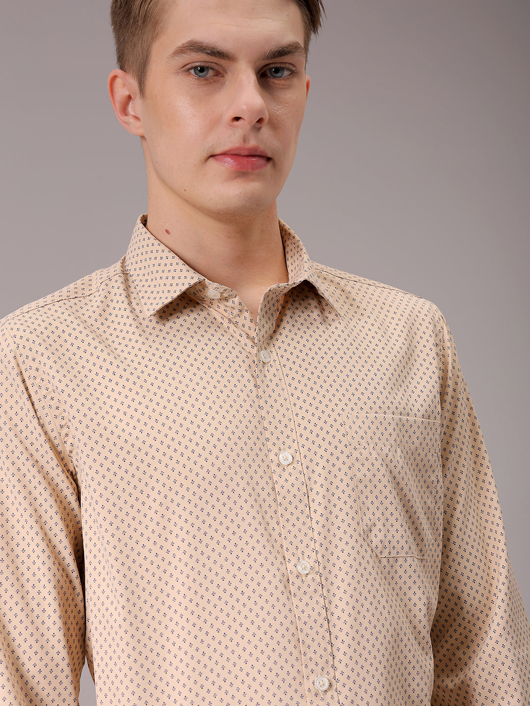 Men's Khaki Slim Fit Ditsy Formal Shirt