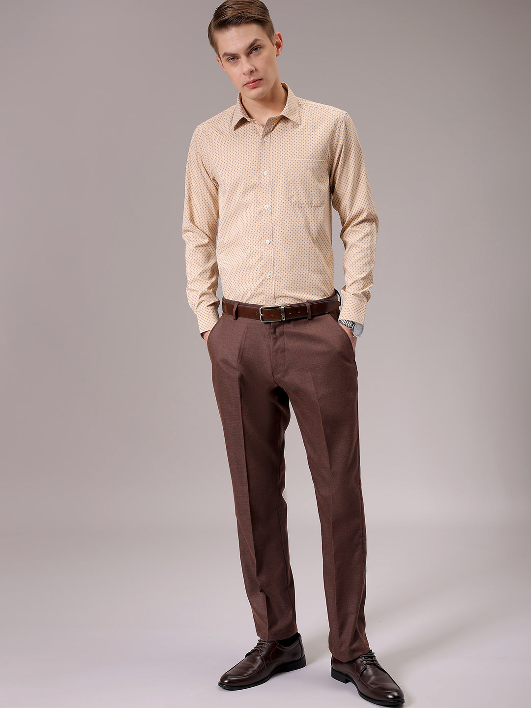 Men's Khaki Slim Fit Ditsy Formal Shirt