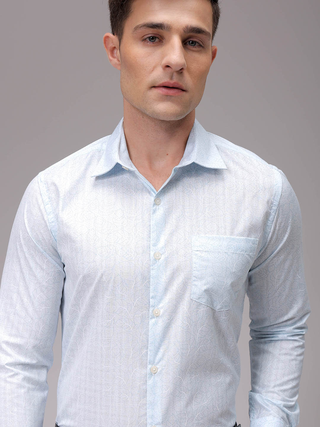 Men's Blue Slim Fit Ditsy Printed Formal Shirt