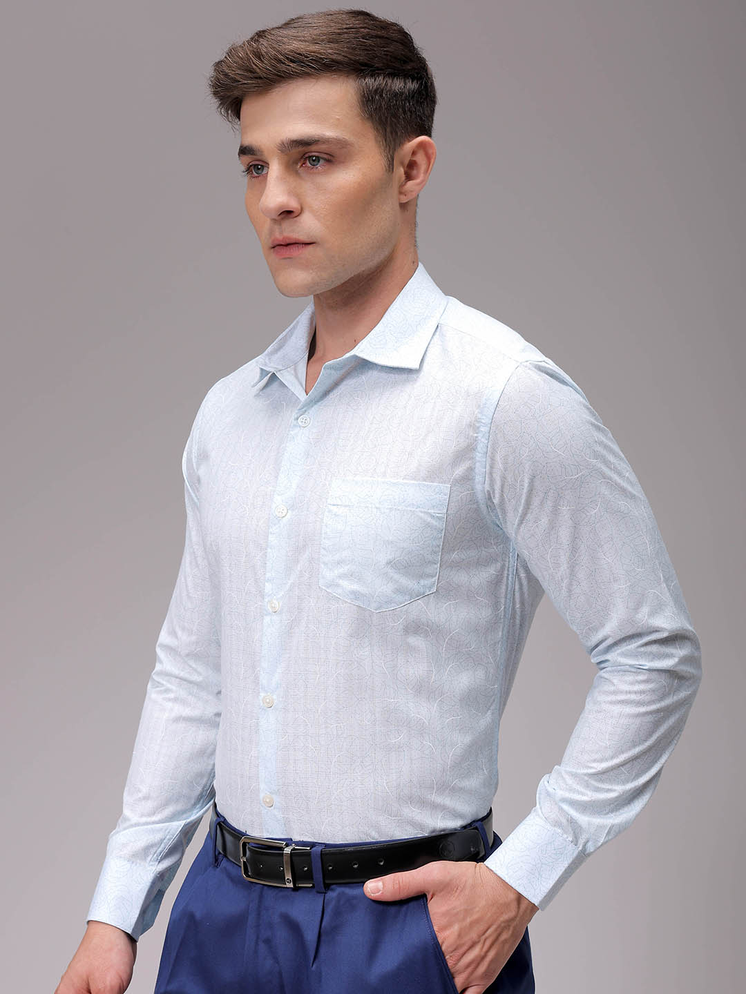 Men's Blue Slim Fit Ditsy Printed Formal Shirt