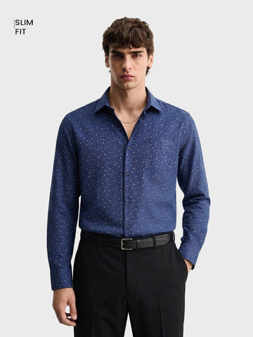 Men's Full Sleeves Slim Fit Navy Blue Shirt