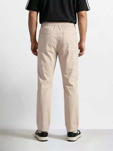 Men's Beige Slim Fit Solid Utility Cargo