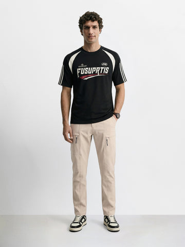 Men's Beige Slim Fit Solid Utility Cargo