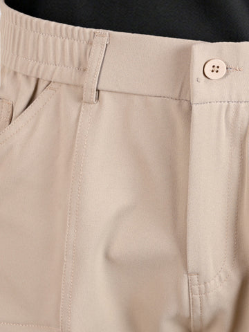 Men's Beige Slim Fit Solid Utility Cargo