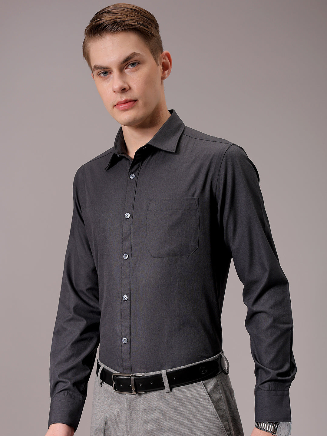 Men's Black Slim Fit Solid Formal Shirt