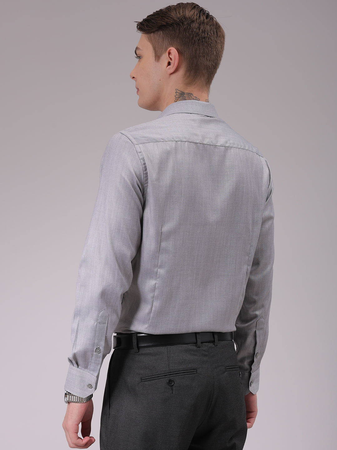 Men's Grey Slim Fit Solid Formal Shirt